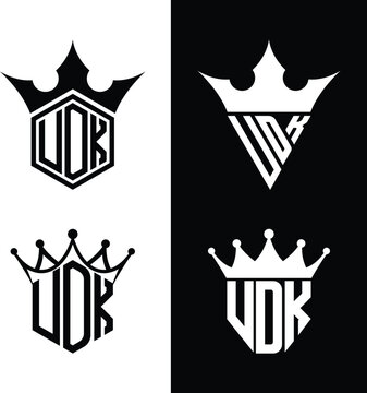 Initial letter UDK, VDK, UOK, VOK with crown monogram logo set