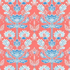 Traditional indian seamless pattern design vibrant floral motifs decorative textile art rich cultural heritage close-up view colorful aesthetic