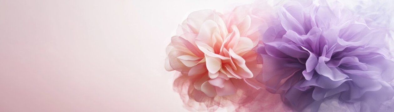 Pink and Purple Tulle Flowers on a Soft Pastel Background
