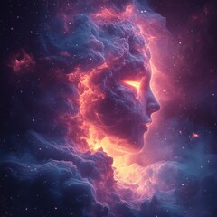 Dream world, dream side, face who rests and ranges in starry skies and universes of other worlds. Ai generative
