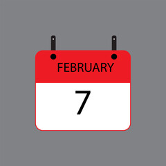 Calendar icon with February 7 date on grey background. Vector schedule symbol.