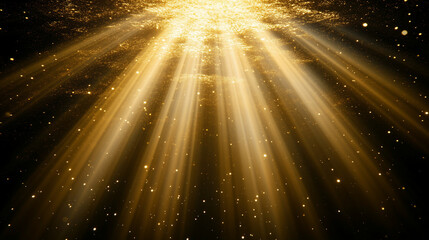 Captivating golden light rays with sparkling particles. Creates a magical and enchanting atmosphere for any setting.
