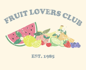 Fruits Vector Illustration with “FRUIT LOVERS CLUB” Slogan Typography