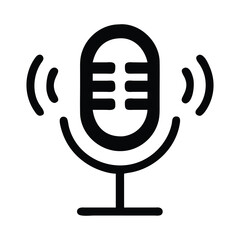 Simple black microphone icon with audio waves