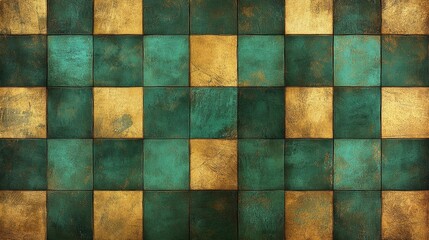 Fototapeta premium Elegant Abstract Square Pattern in Green and Gold Design