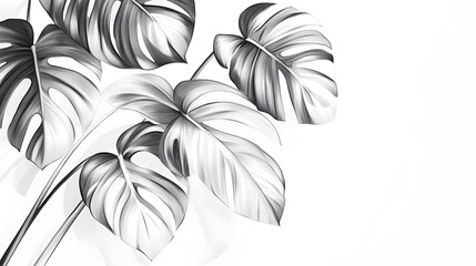 Monochrome Monstera Deliciosa Leaves Artistic Illustration