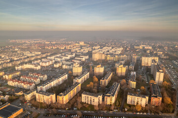 Winter day with a lot of smog in Opole. You can see dark layers with smog.