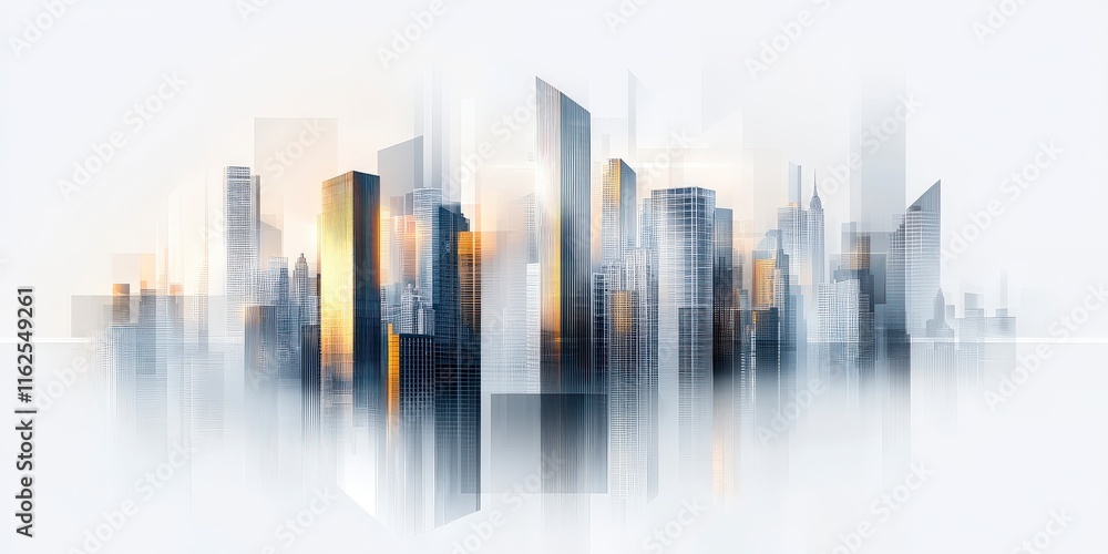 Poster abstract cityscape with skyscrapers in soft focus and gradient lighting effects