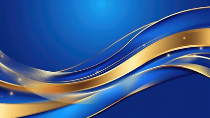 Elegant Blue Background with Flowing Gold and Light Waves Design