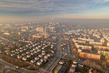 Winter day with a lot of smog in Opole. You can see dark layers with smog.