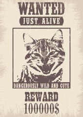 Western style vintage poster with Angry Kitten and Criminal Wanted notice