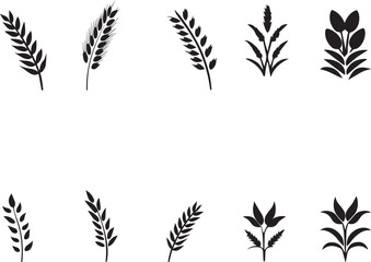 Collection of Silhouetted Wheat and Plant Icons