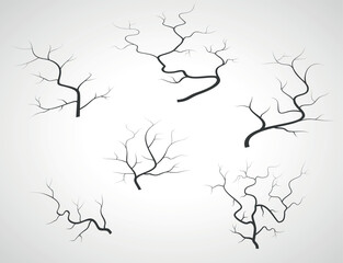 Set Black Collection Simple Line Cracked, Damaged, Hole