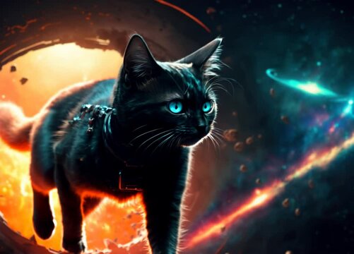 Video of a cat coming out of a glowing black hole