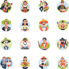 Set of Mexican People Flat Style Illustrations 

