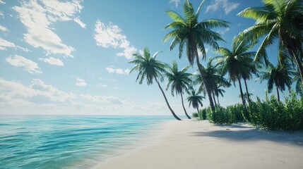 Idyllic Tropical Beach Scene With Palm Trees