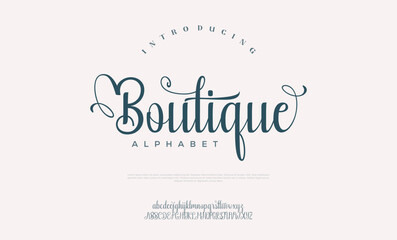 Elegant and luxury decorative alphabet display font vector. Curvy natural style typeface
