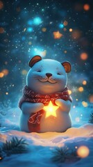 A Cute Mouse Holds A Shining Star In Winter