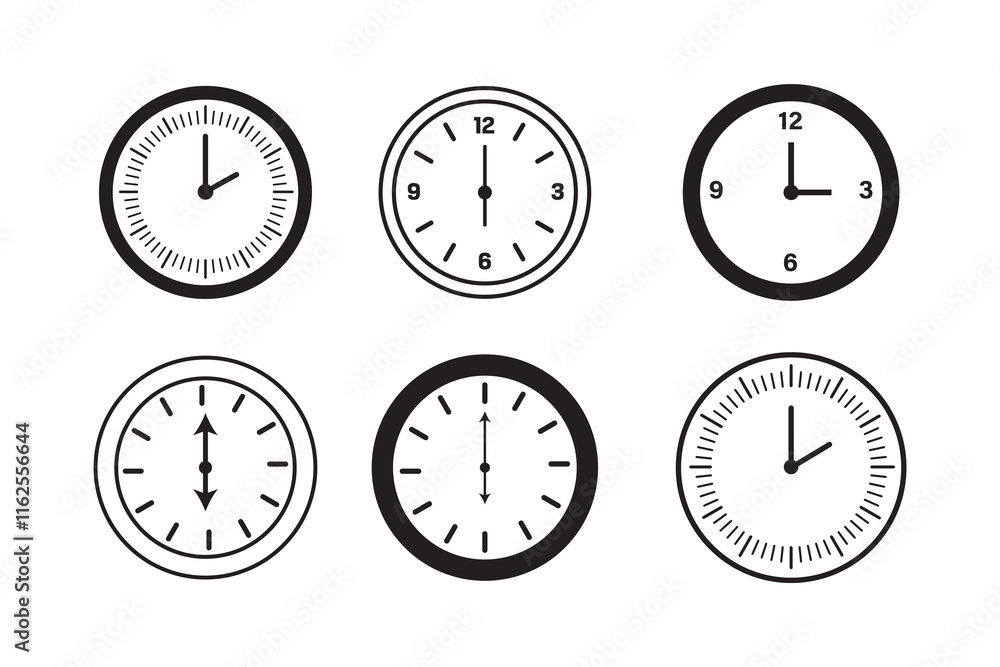 Poster time and clock icon set vector