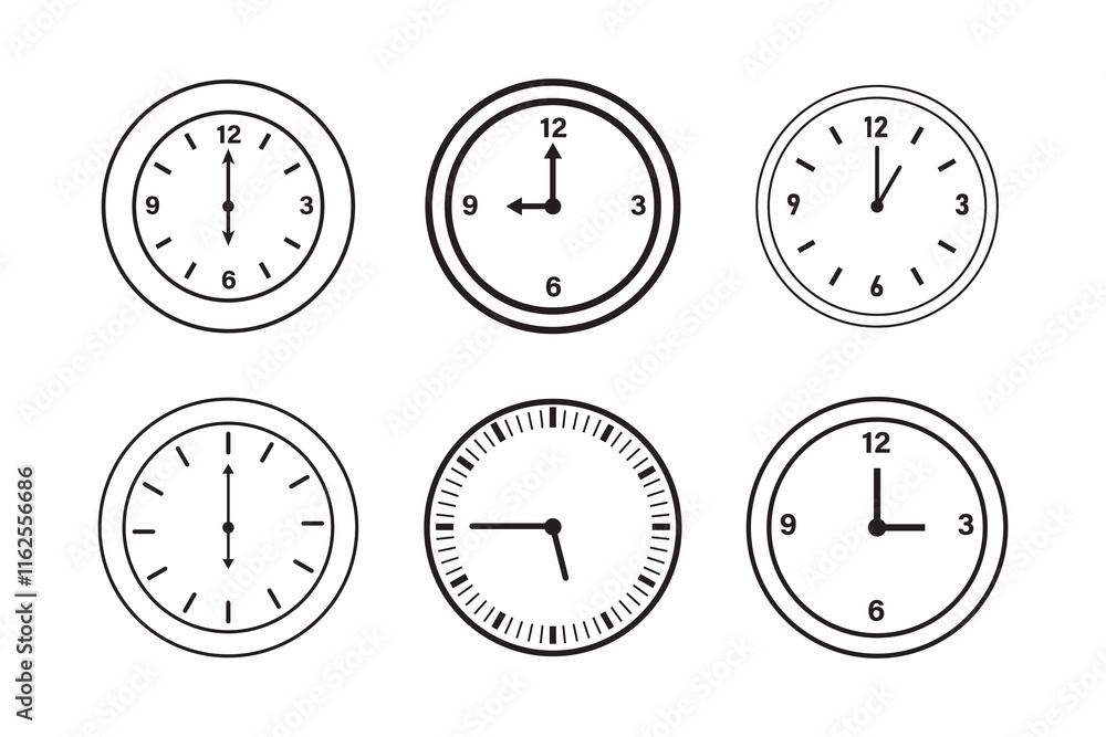 Poster timer icon set. alarm clock symbol. watch countdown vector illustration. stopwatch sign. hours, minu