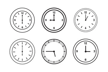 Timer icon set. Alarm clock symbol. Watch countdown vector illustration. Stopwatch sign. Hours, minutes and seconds concept. Simple express pictogram outline collection.