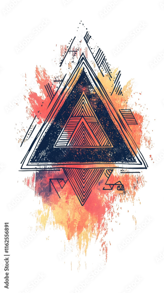 Poster Geometric triangle with grunge and watercolor effect creating an abstract and artistic design on transparent background