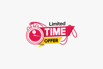 Limited time offer label vector design template for sales promotion with stopwatch icon symbol