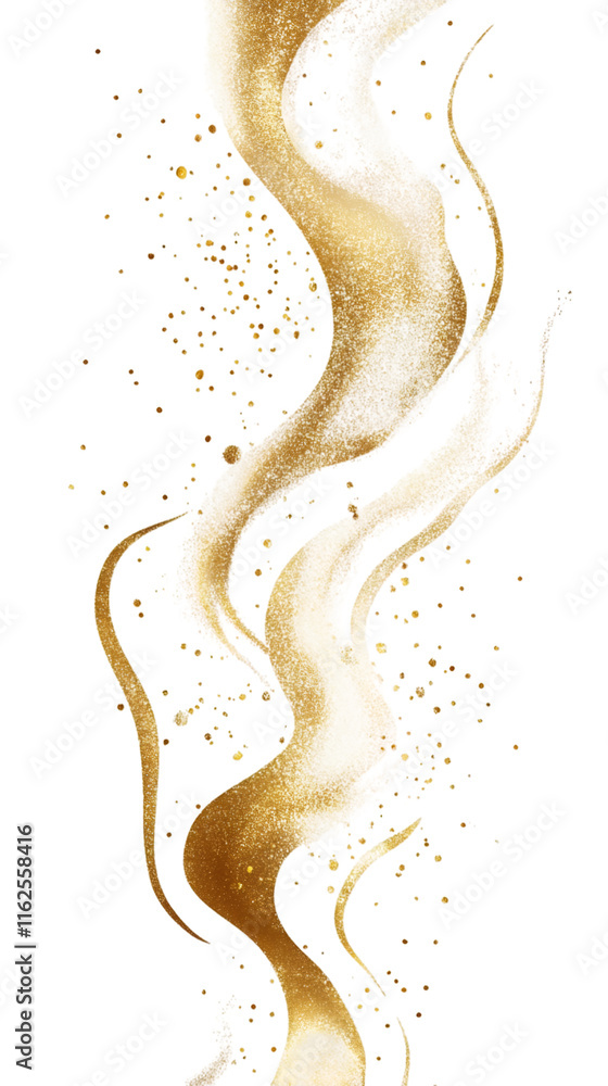 Poster Flowing golden smoke swirling, generating luminous abstract shapes against transparent backdrop