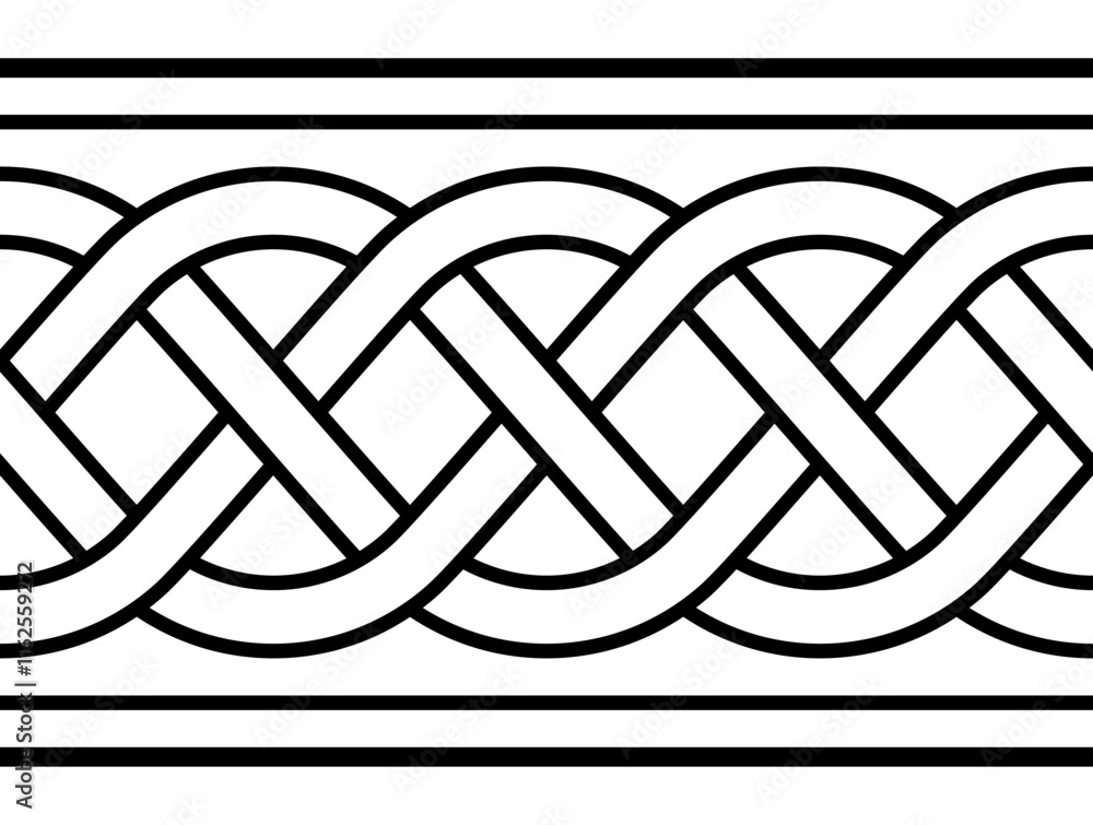 Poster cable knit or braid pattern, seamless tile for creating borders in retro style. overlapping and cros