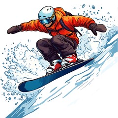 A dynamic illustration of a snowboarder carving through fresh powder snow, showcasing the thrill of winter sports.