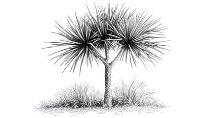 Black and White Drawing of a Cabbage Tree