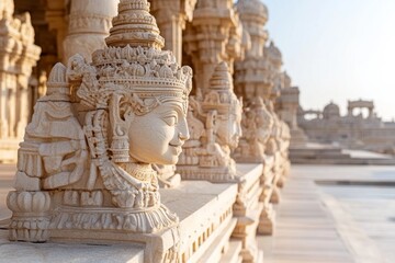 Fototapeta premium A panoramic view of the ancient temples of Khajuraho, showcasing intricate carvings and architectural beauty