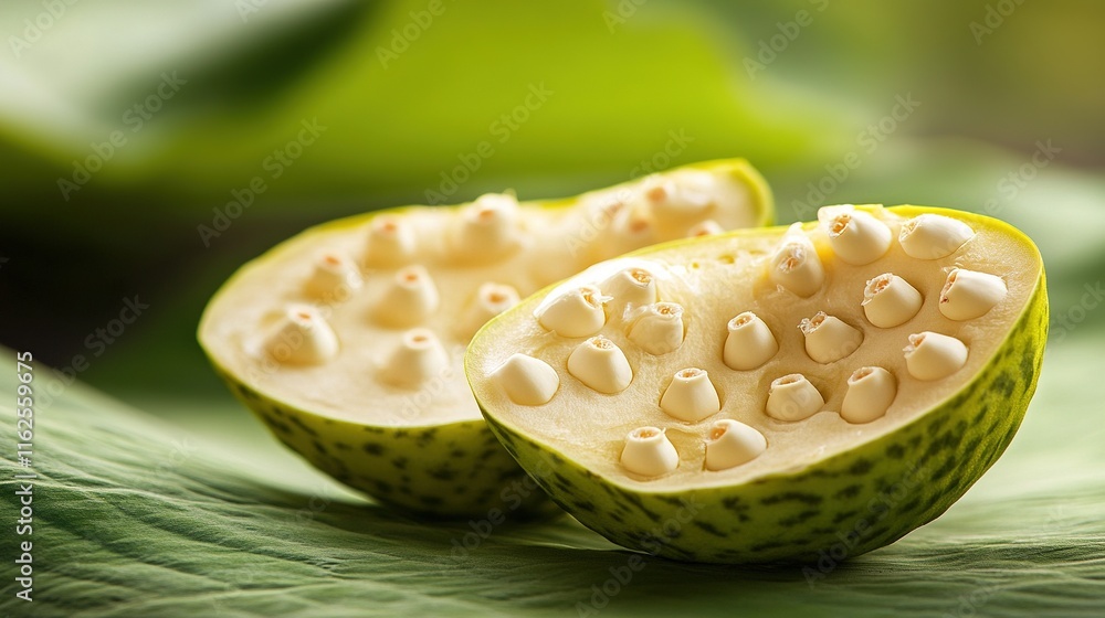 Canvas Prints Freshly cut lotus seed pod revealing seeds.