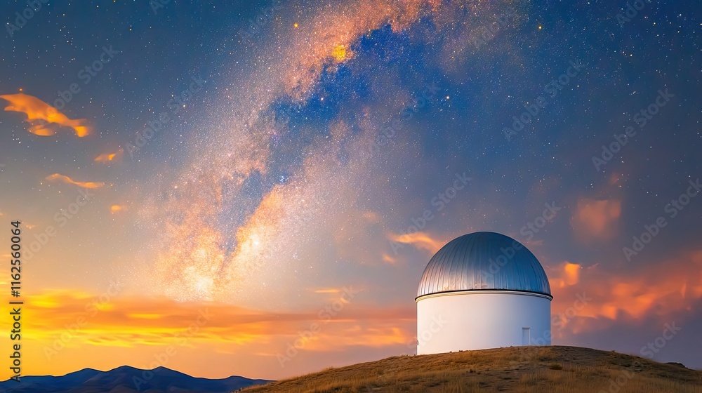 Poster exploring the night sky at a remote observatory under a dazzling galaxy