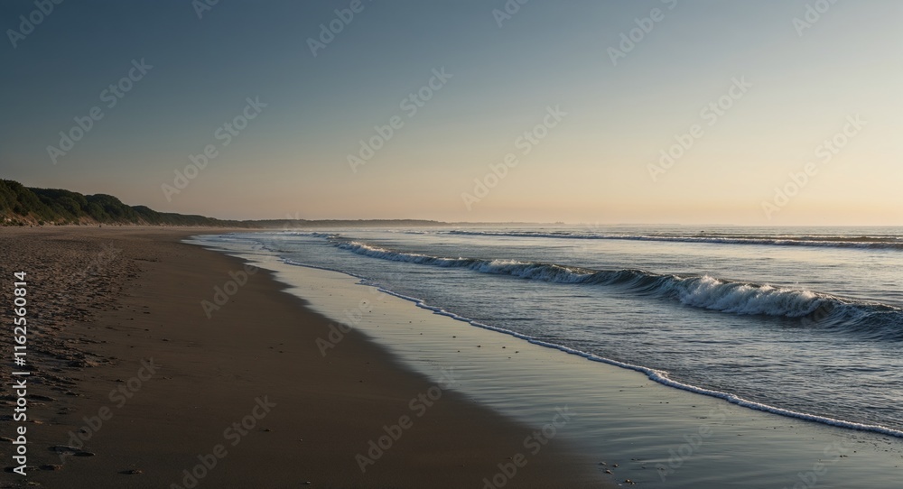 Poster beach with soft morning light and incoming tide creating a serene picture