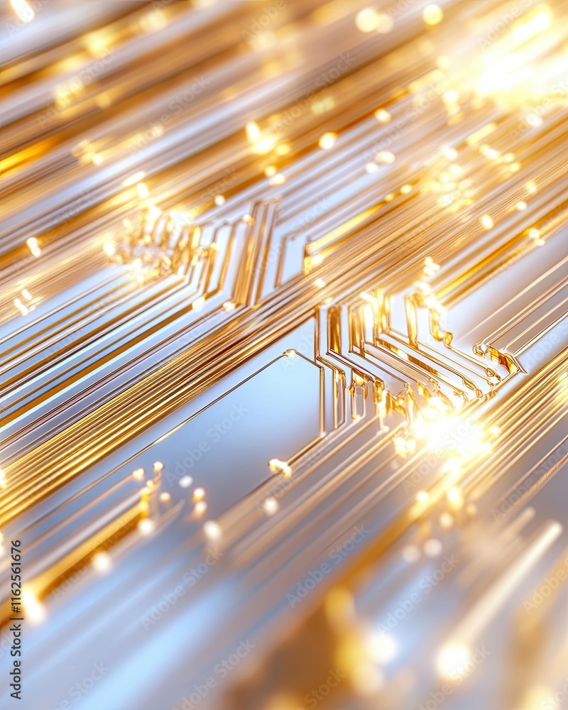 Poster Exploring the Intricate Pathways of Quantum Computing Technology Illuminated in Gold