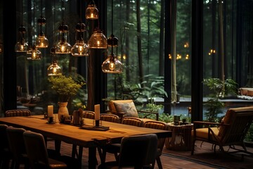 Photography of interior with forest theme concept in dining area