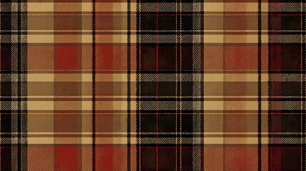 top view on beige, black and red color tartan chequered plaid texture background, for pattern overlay