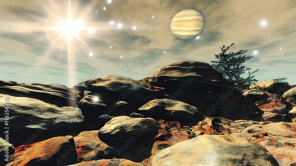 Poster exploring the secrets of the largest satellite in the solar system and its breathtaking vistas