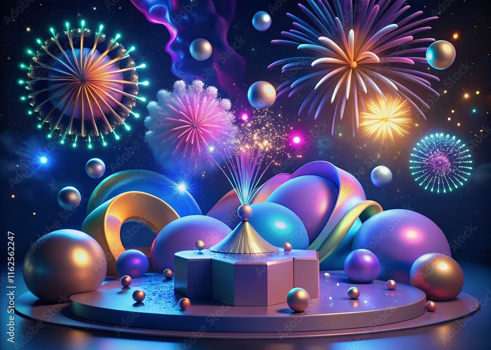 Fototapete Happy New year with numbers 2025 with date on fireworks background and design template.