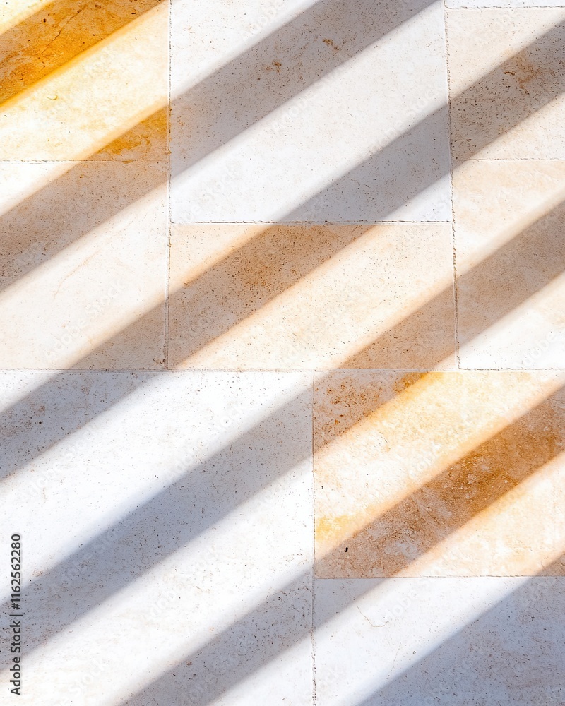 Aufkleber Patterns of Sunlight Creating Dynamic Shadows on a Textured Surface in Warm Afternoon Light