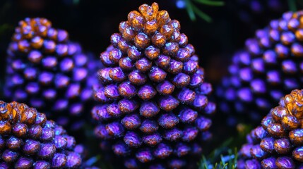 Fototapeta premium Glitter Cones. Psilocybin therapy Perfumer Anomaly detection Perfume dupe Esg fintech Microdosing Pinecone pinephone Giftee Deep Instinct Close-up purple pine with effect festive