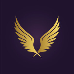 Obraz premium Golden Wing Logo Design on Dark Purple Background 