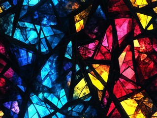 Fototapeta premium Abstract Colorful Stained Glass Pattern, Vibrant Geometric Mosaic Design
