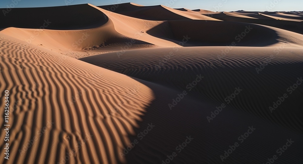 Poster dune shadows creating patterns in the desert under the midday sun