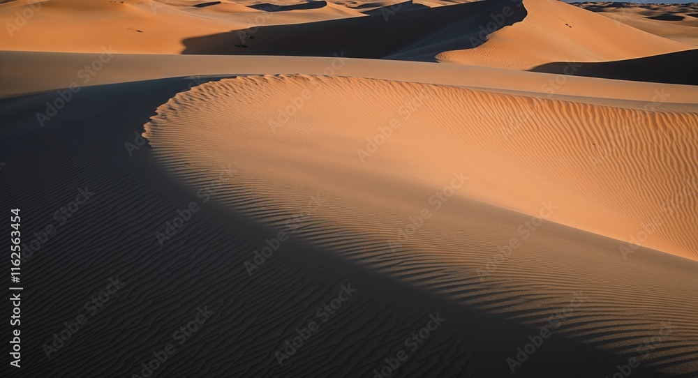 Poster dune shadows creating patterns in the desert under the midday sun