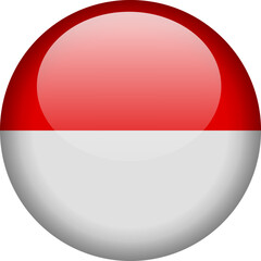 Circular glossy button with the Indonesian national flag, a symbol of Indonesia and its national identity.