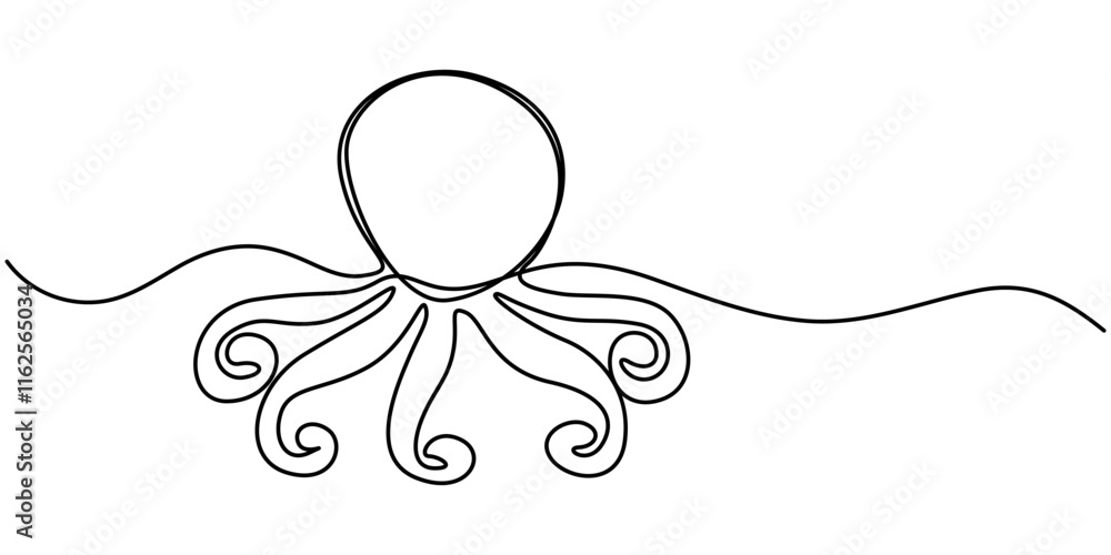 Aufkleber octopus continuous line art drawing style. minimalist black octopus seafood outline. editable active