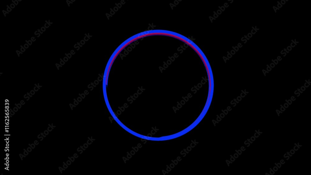 Poster animation of striking toroidal shape showcases a blend of red and blue gradients, evoking a sense of