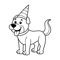 Line art design of a cartoon dog with a party hat.eps